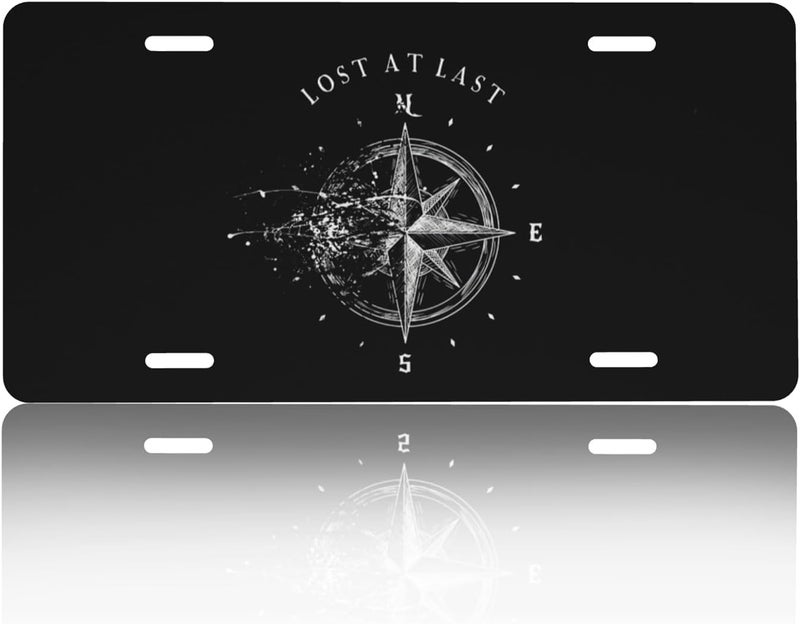 CTVSLFU Front License Plate Cover – Aluminum Metal Car Accessory, Rust-Proof Novelty Vanity Tag Decor for Men & Women, 6x12 with 4 Holes - Lost at Last Compass 016 - Image 1